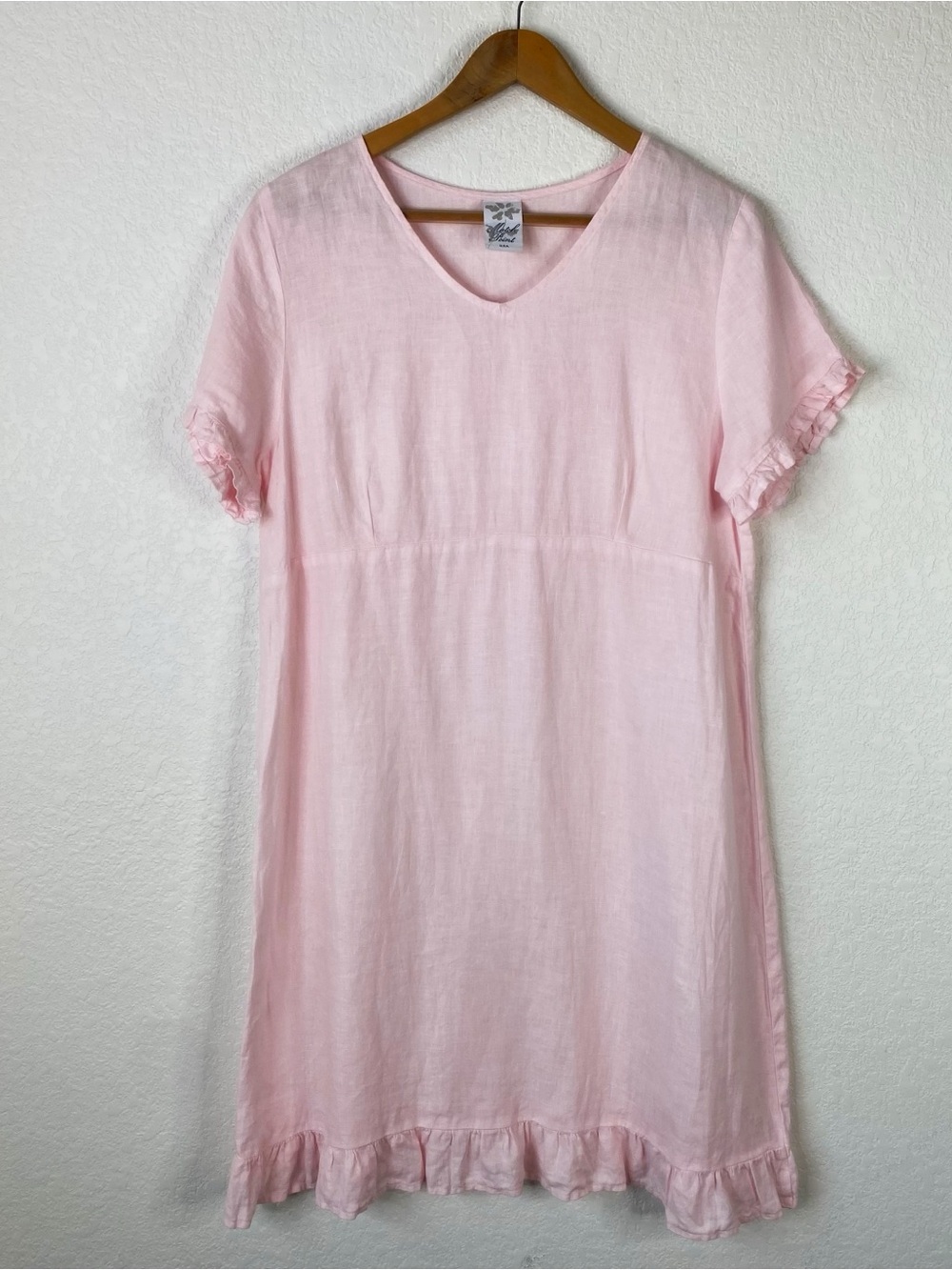 Match Point Light Pink Ruffle 100% Linen Mini Dress
